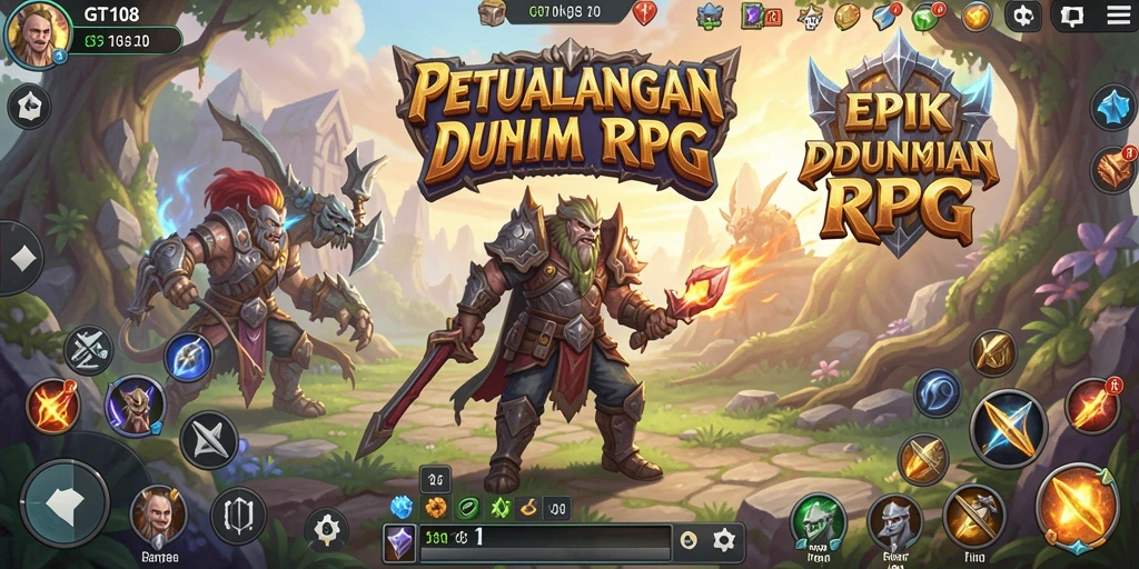 Tampilan gameplay GT108 yang epik dan penuh tantangan dalam dunia RPG.