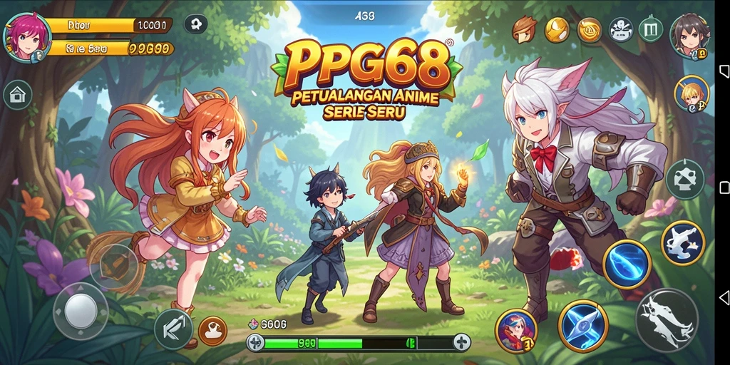 Screenshot menampilkan aksi seru dalam PGG68 dengan karakter anime ikonik.