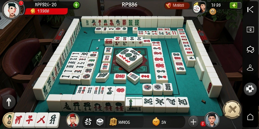 Tampilan gameplay menarik dari RP886 dengan ubin Mahjong yang berwarna-warni.
