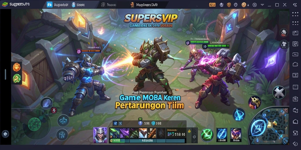 Tampilan gameplay menegangkan di dalam SUPERSVIP dengan karakter yang beraksi.