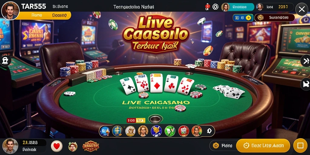 Screenshot gameplay TAR555 menunjukkan dealer langsung yang menarik dan suasana permainan yang hidup.