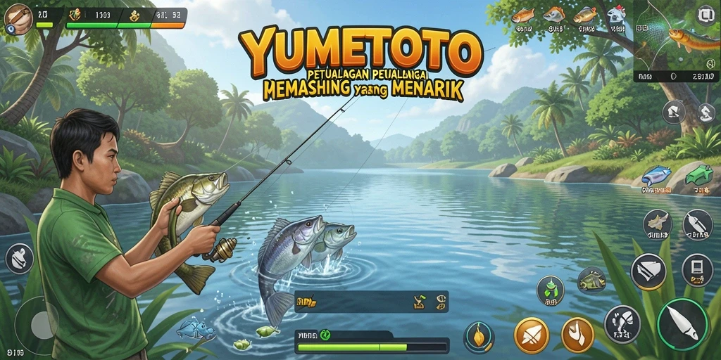 Gameplay YUMETOTO yang mendebarkan dengan berbagai pilihan ikan.